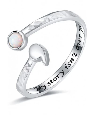 Silver Semicolon Ring Jewelry for Women - 925 Sterling Silver Adjustable Opal Hammered Semicolon Rings for Women My Story Isn...