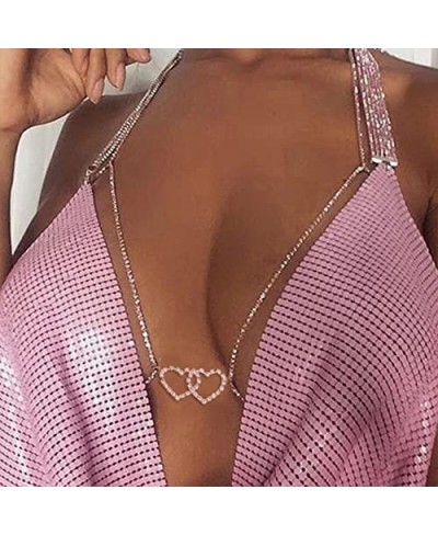Silver Bra Heart Body Chain Sparkly Rhinestone Body belly Jewelry Nightclub Sexy Bikini Body Necklace for Women and Girls $11...