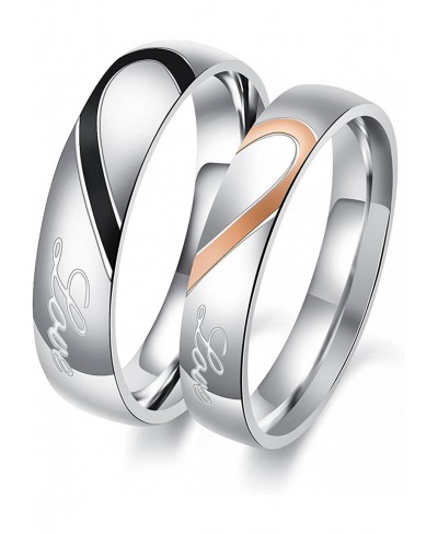 2pcs "Real Love" Stainless Steel Love Heart Couple Ring Wedding Engagement Band Men Women Promise Jewelry $8.48 Bands