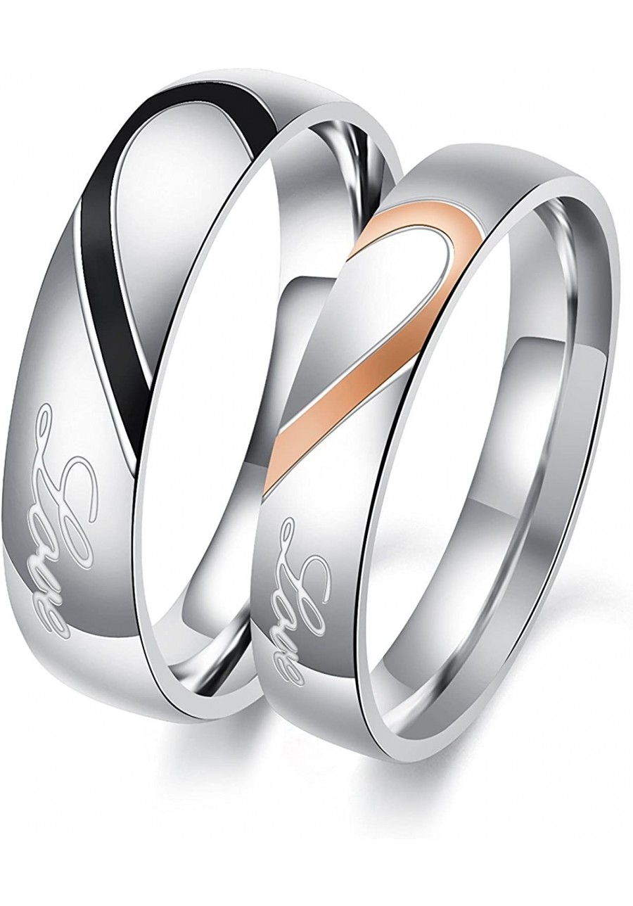 2pcs "Real Love" Stainless Steel Love Heart Couple Ring Wedding Engagement Band Men Women Promise Jewelry $8.48 Bands