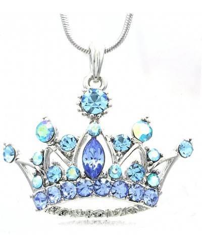 Light Blue Princess Crown Tiara Pendant Necklace Rhinestones Designer Fashion Jewelry $15.20 Pendants & Coins