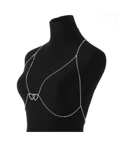 Silver Bra Heart Body Chain Sparkly Rhinestone Body belly Jewelry Nightclub Sexy Bikini Body Necklace for Women and Girls $11...