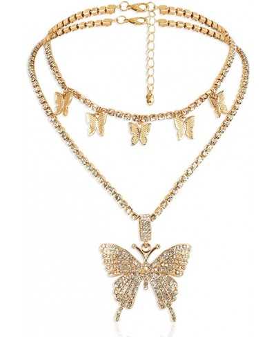 Crystal Butterfly Choker Necklace Sparkly Rhinestone Pendant Necklace Bling Gold Silver Chain Butterfly Jewelry For Women And...