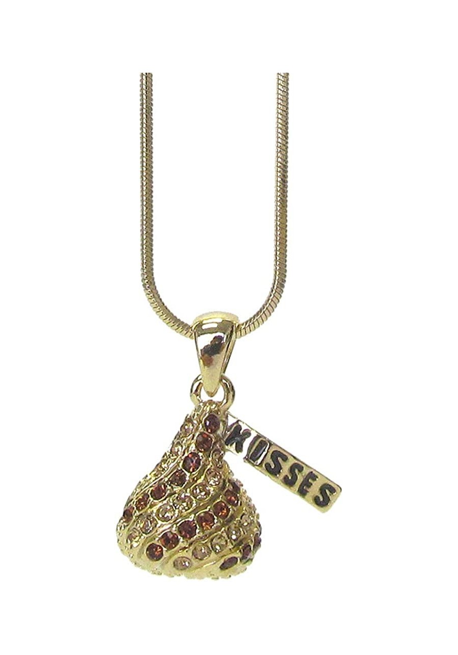 Fashion Jewelry ~ Small Brown Crystal Candy Chocolate Kisses Pendant Necklace for Women Casual $20.03 Y-Necklaces