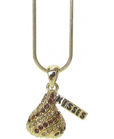 Fashion Jewelry ~ Small Brown Crystal Candy Chocolate Kisses Pendant Necklace for Women Casual $20.03 Y-Necklaces