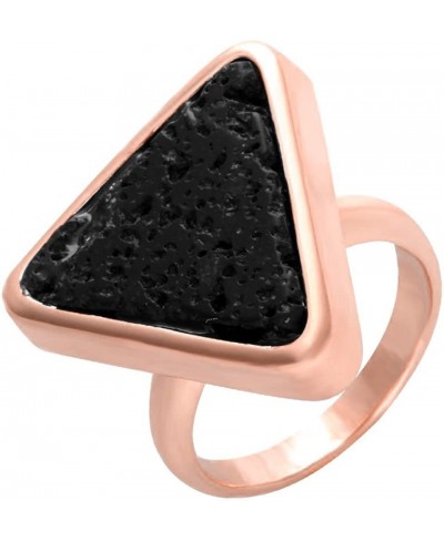 Classic Rose Gold Natural Black Lava Rock Stone Ring Geometric Triangle Rings for Women $15.22 Bands