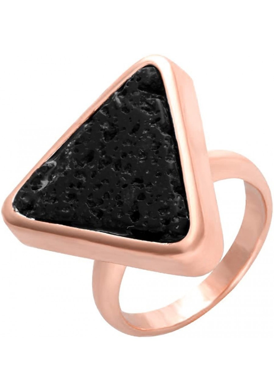 Classic Rose Gold Natural Black Lava Rock Stone Ring Geometric Triangle Rings for Women $15.22 Bands