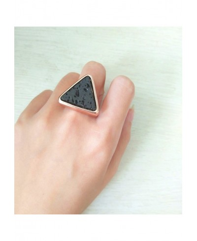 Classic Rose Gold Natural Black Lava Rock Stone Ring Geometric Triangle Rings for Women $15.22 Bands