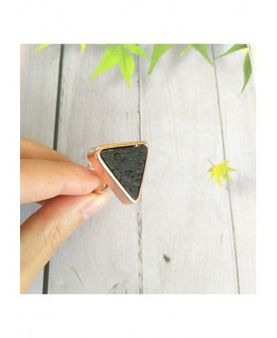 Classic Rose Gold Natural Black Lava Rock Stone Ring Geometric Triangle Rings for Women $15.22 Bands