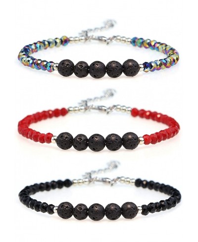 3 Pcs Volcanic Rock Stone Bead Bracelets Handmade Colorful Beads Bracelet Set for Women $7.42 Strand