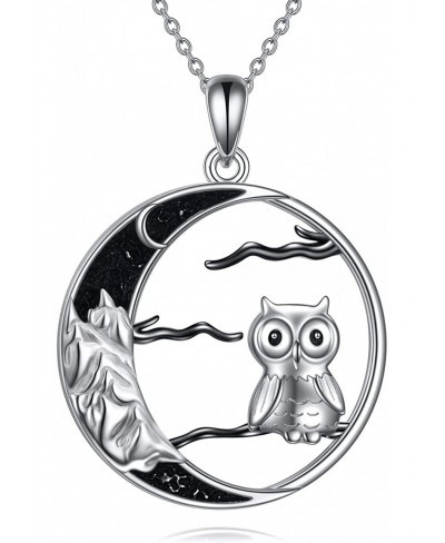 Owl/Raven Necklace for Women Sterling Silver Crescent Moon Black Owl Mountain Jewelry $34.95 Pendant Necklaces