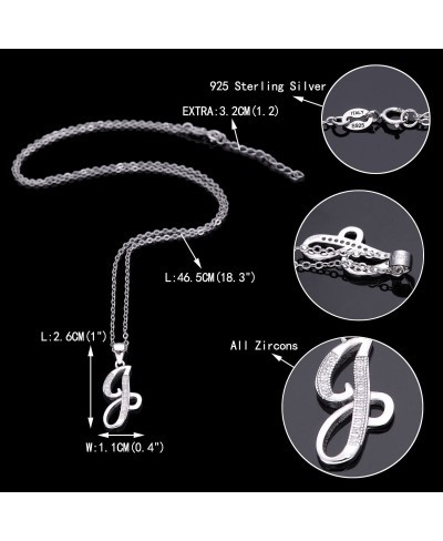 925 Sterling Silver CZ Cursive Initial 26 Letters Alphabet Adjustable Pendant Necklace Clear $17.41 Pendant Necklaces