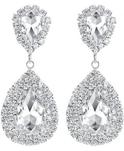 Luxury Full Crystal Bling Bling Teardrop Earrings Silver Plated Rhinestone Diamond like Brilliance Dangle Earrings for Women ...