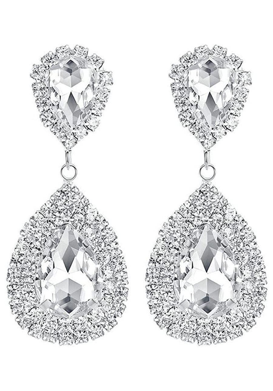 Luxury Full Crystal Bling Bling Teardrop Earrings Silver Plated Rhinestone Diamond like Brilliance Dangle Earrings for Women ...