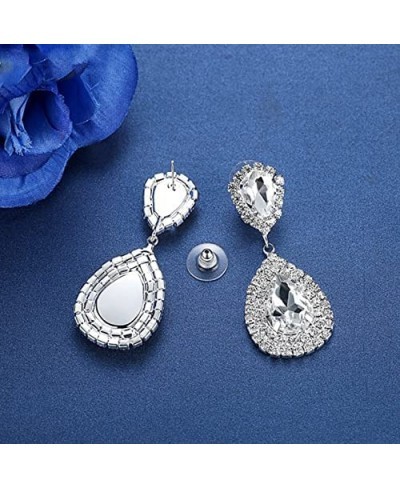 Luxury Full Crystal Bling Bling Teardrop Earrings Silver Plated Rhinestone Diamond like Brilliance Dangle Earrings for Women ...