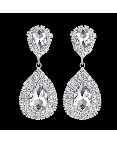 Luxury Full Crystal Bling Bling Teardrop Earrings Silver Plated Rhinestone Diamond like Brilliance Dangle Earrings for Women ...