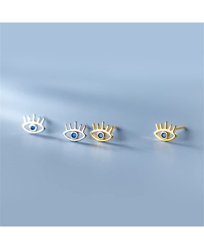 Hollow Evil Eye Tiny Blue CZ Stud Earrings 925 Sterling Silver Small Studs for Women Cartilage Tragus Helix Conch Hypoallerge...