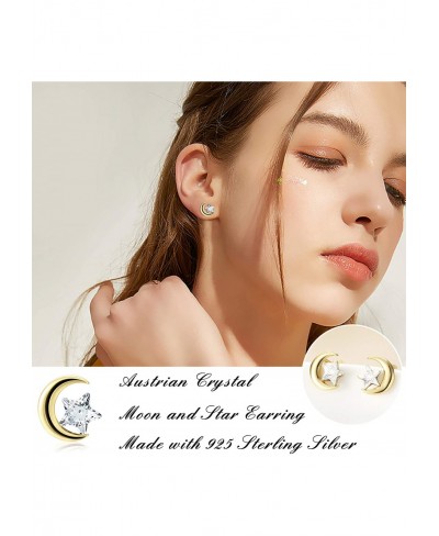 925 Sterling Silver Moon and Star Earring Stud for Women Made with Austrian Crystal Cute Fashion Tiny Gift $22.89 Stud