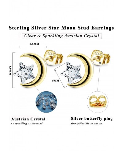 925 Sterling Silver Moon and Star Earring Stud for Women Made with Austrian Crystal Cute Fashion Tiny Gift $22.89 Stud