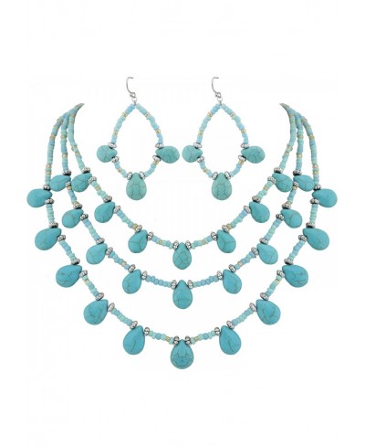 Simulated Turquoise Beads Strand Statement Necklace for Women with Earrings $15.75 Jewelry Sets