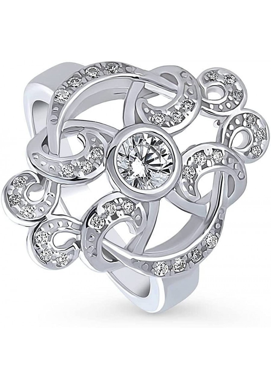 Sterling Silver Flower Cubic Zirconia CZ Statement Art Deco Cocktail Fashion Ring for Women Rhodium Plated Size 4-10 $35.51 S...