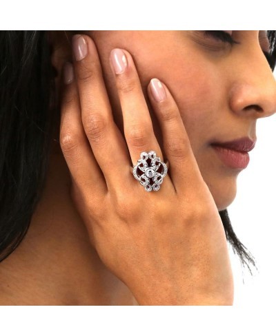 Sterling Silver Flower Cubic Zirconia CZ Statement Art Deco Cocktail Fashion Ring for Women Rhodium Plated Size 4-10 $35.51 S...