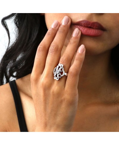 Sterling Silver Flower Cubic Zirconia CZ Statement Art Deco Cocktail Fashion Ring for Women Rhodium Plated Size 4-10 $35.51 S...