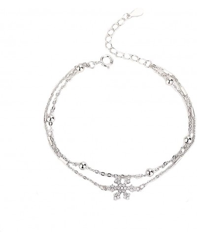 925 Sterling Silver Shiny Snowflake Link Bracelet for Women Teen Girls CZ Snowflake Bracelet Double Chain $22.41 Link