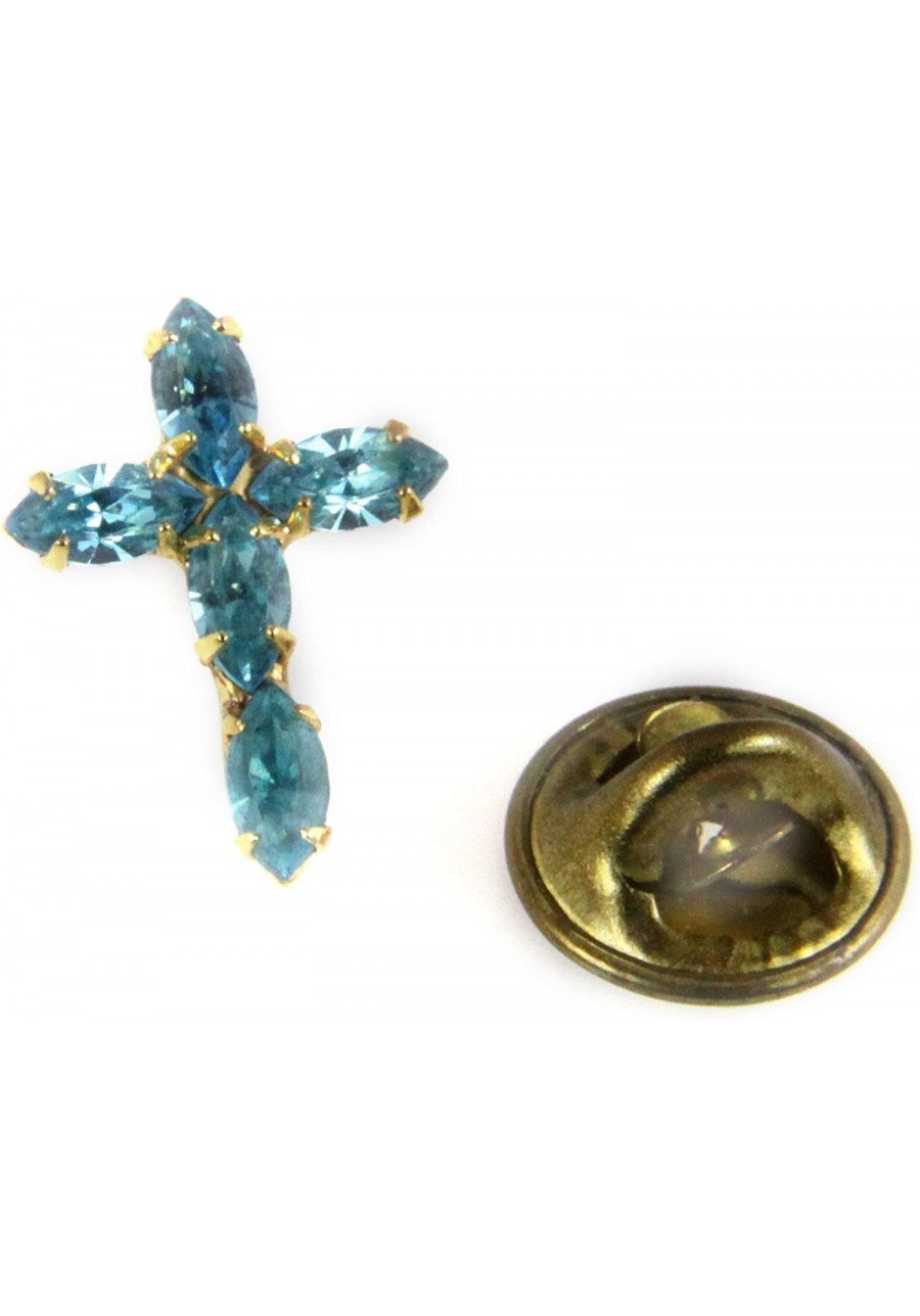 6030260 March Rhinestone Birth Month Cross Lapel Pin Christian Tie Tack Brooch $13.73 Brooches & Pins