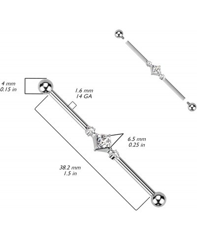 14GA G23 Implant Grade Titanium 2 Round CZ Crystals and Square Crystal Center Internally Threaded Industrial Barbell $21.41 P...