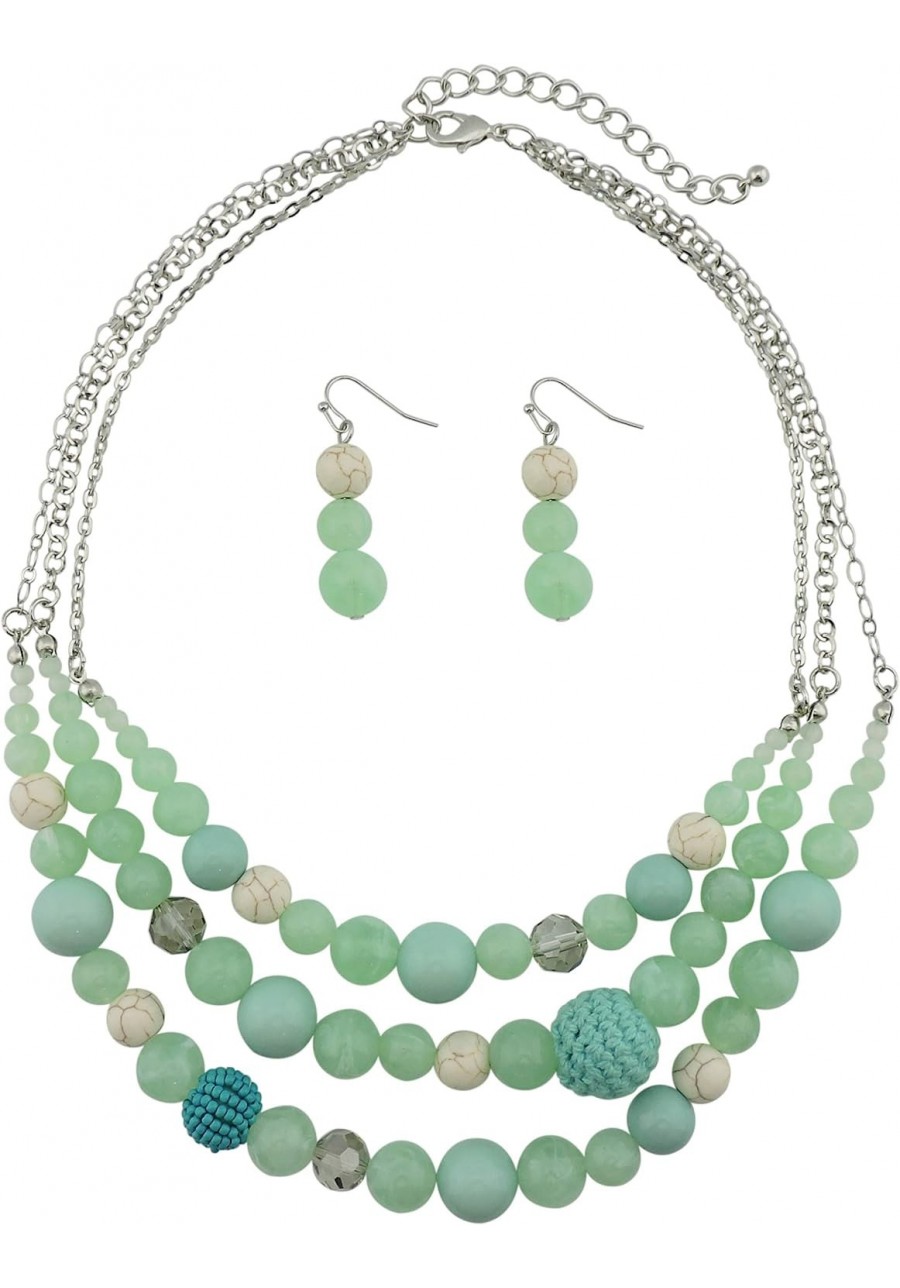 3 Layer Strand Beads Statement Necklace Earring Women Jewelry Set $16.26 Jewelry Sets