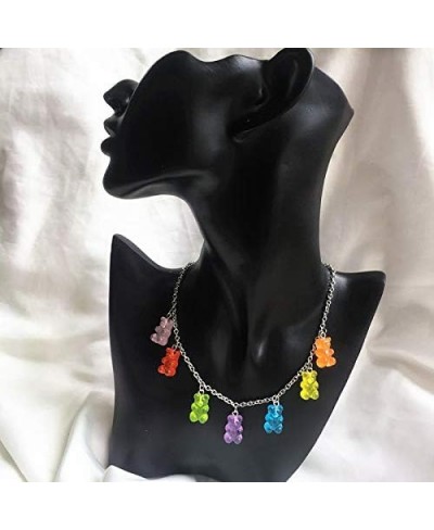 Gummy Bear Necklace Colorful Resin Bear Bracelet Aesthetic Pendant Necklace for Girls Women $12.21 Pendant Necklaces