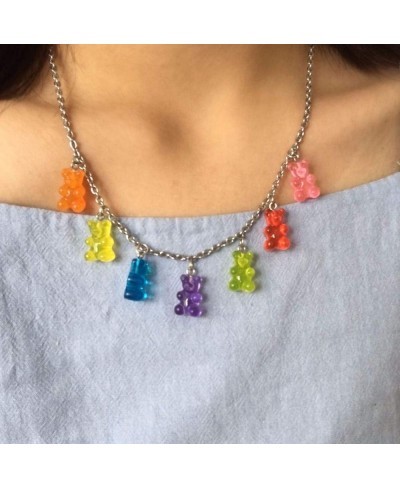 Gummy Bear Necklace Colorful Resin Bear Bracelet Aesthetic Pendant Necklace for Girls Women $12.21 Pendant Necklaces