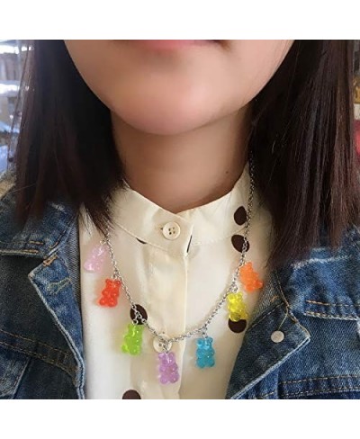 Gummy Bear Necklace Colorful Resin Bear Bracelet Aesthetic Pendant Necklace for Girls Women $12.21 Pendant Necklaces