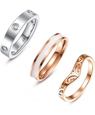 3 Pcs Stainless Steel Rings for Women Girls Celtic Rose Gold Wishbone Chevron Ring Silver Cubic Zirconia Ring Set Size 6-9 $1...