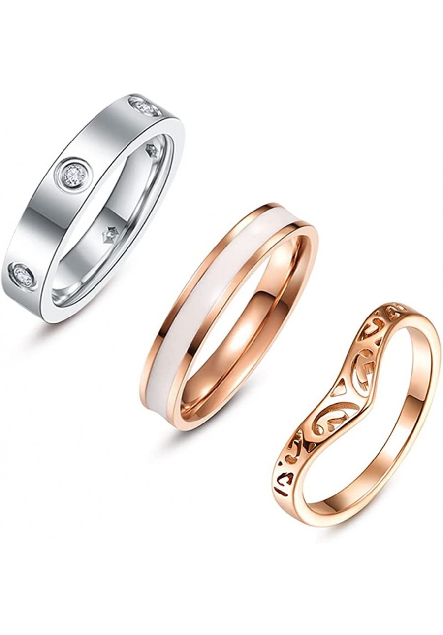 3 Pcs Stainless Steel Rings for Women Girls Celtic Rose Gold Wishbone Chevron Ring Silver Cubic Zirconia Ring Set Size 6-9 $1...