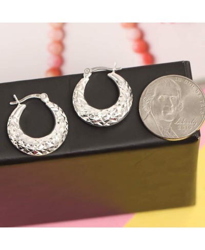 Sterling Silver Jewelry Round Oval Shaped Puff Diamond Cut Click Top Hoop Earrings for Teens and Women $25.53 Hoop
