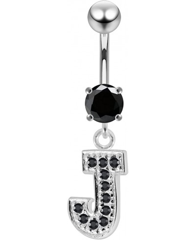 CZ Crystal Gemstone Stylish J Alphabet Dangling 925 Sterling Silver Belly Ring Body Jewelry $23.67 Piercing Jewelry