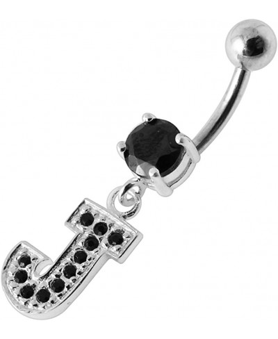 CZ Crystal Gemstone Stylish J Alphabet Dangling 925 Sterling Silver Belly Ring Body Jewelry $23.67 Piercing Jewelry