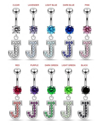 CZ Crystal Gemstone Stylish J Alphabet Dangling 925 Sterling Silver Belly Ring Body Jewelry $23.67 Piercing Jewelry