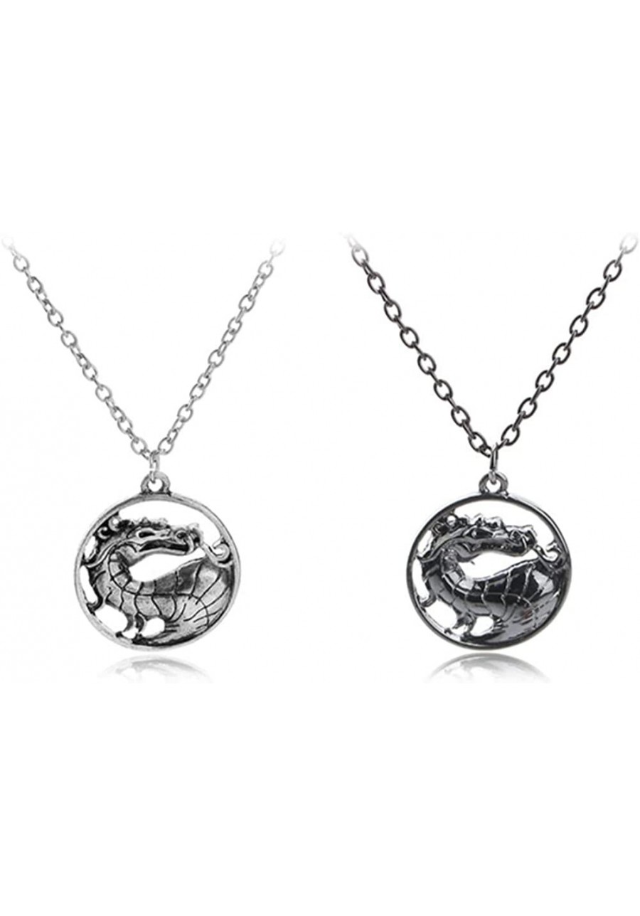 2PCS One Set Mortal Kombat Merchandise Two Dragon Wizard Medallion Pendants Silvertone Plated Vintage Mortal Targaryen Dragon...