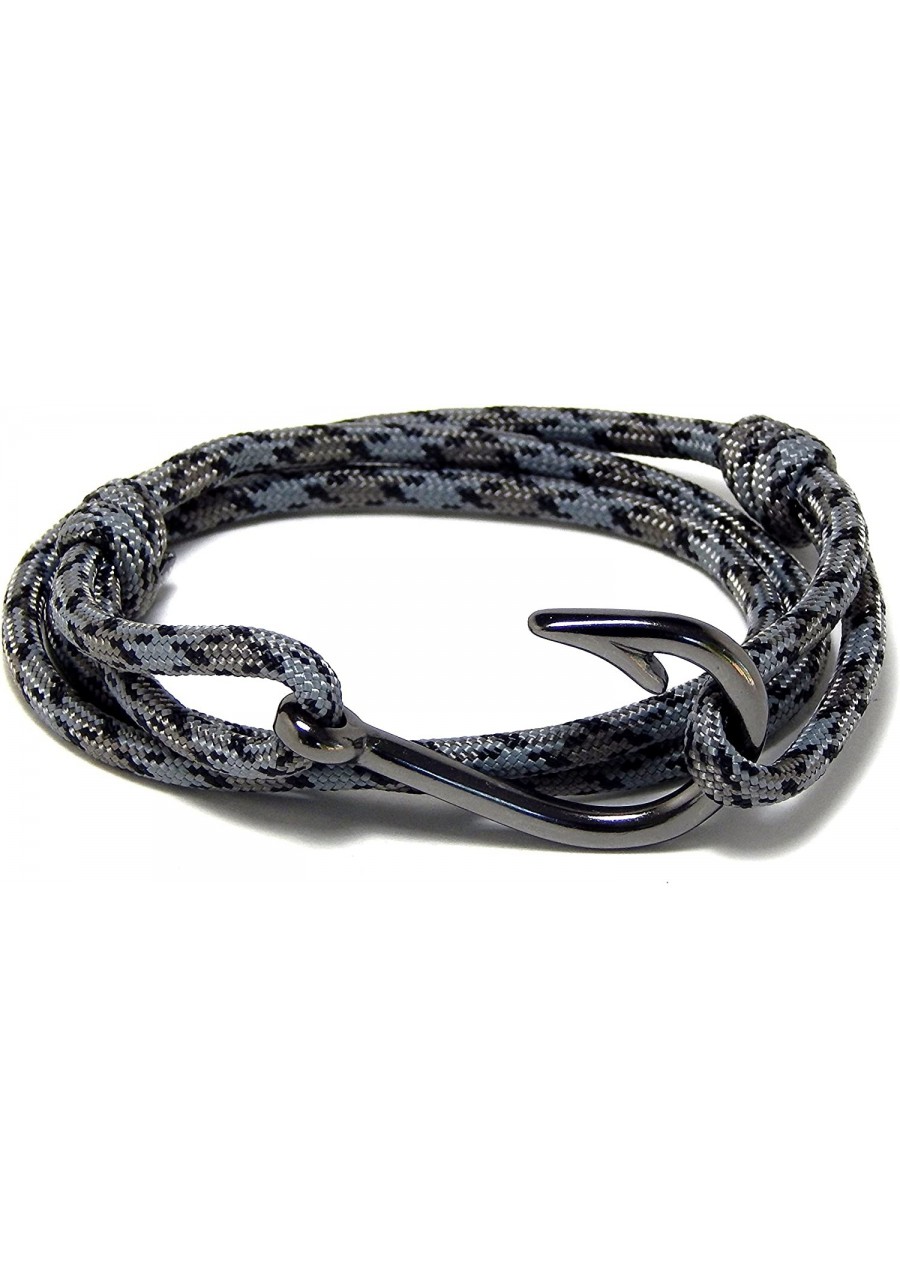 Men's Women's Nautical Fish Hook Bracelet Gray Gunmetal Black Tone Fish Hook Adjustable $15.39 Wrap