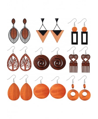 Wooden Earrings for Women African Dangle Earrings Natural Wood Drop Earrings Boho Lightweight Ethnic Style $18.63 Drop & Dangle