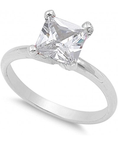 Simulated Princess Cut Square Solitaire White CZ Wedding Ring Sterling Silver Sizes 4-9 $21.33 Wedding Bands