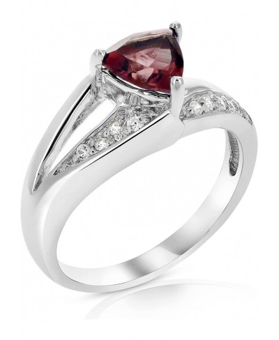 0.80 cttw Garnet Ring .925 Sterling Silver with Rhodium Triangle Shape 7 MM $20.87 Statement