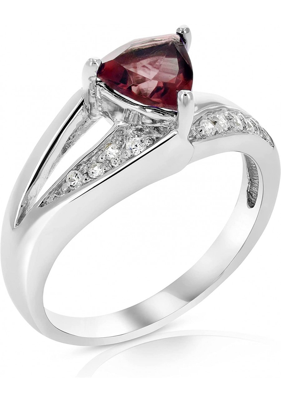 0.80 cttw Garnet Ring .925 Sterling Silver with Rhodium Triangle Shape 7 MM $20.87 Statement