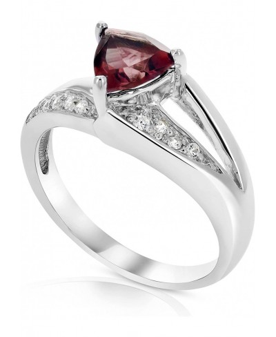 0.80 cttw Garnet Ring .925 Sterling Silver with Rhodium Triangle Shape 7 MM $20.87 Statement