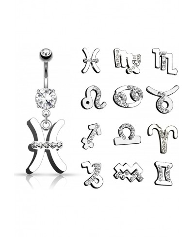 Zodiac Symbol with Clear Gems Dangle Navel Ring $10.90 Body Chains