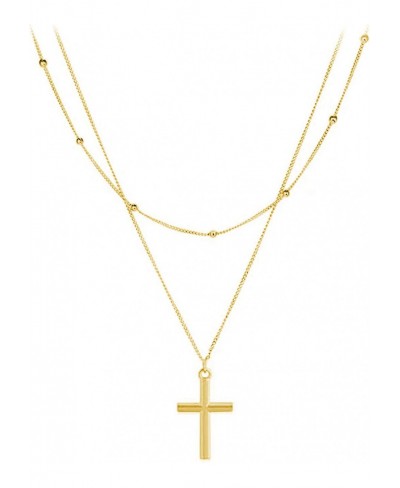 Double Layered Beaded Cross Necklace-Gold Dainty Choker Cross Layering Long Necklace for Women $10.27 Chokers