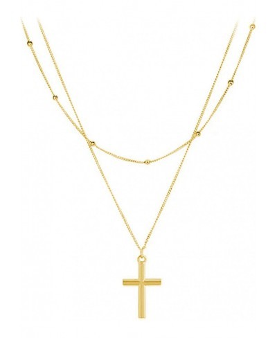 Double Layered Beaded Cross Necklace-Gold Dainty Choker Cross Layering Long Necklace for Women $10.27 Chokers